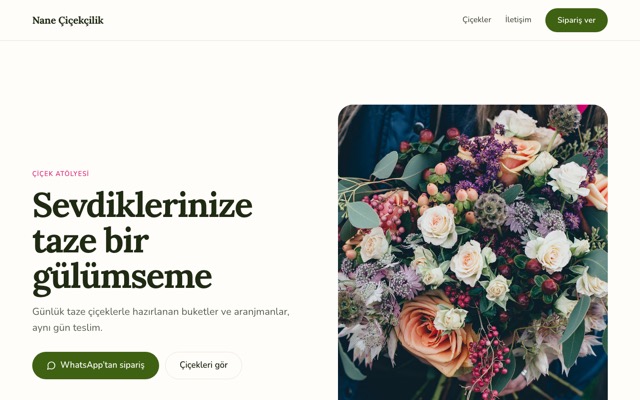 Florist home page of a site built with the template