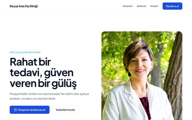 Dental / health clinic home page of a site built with the template