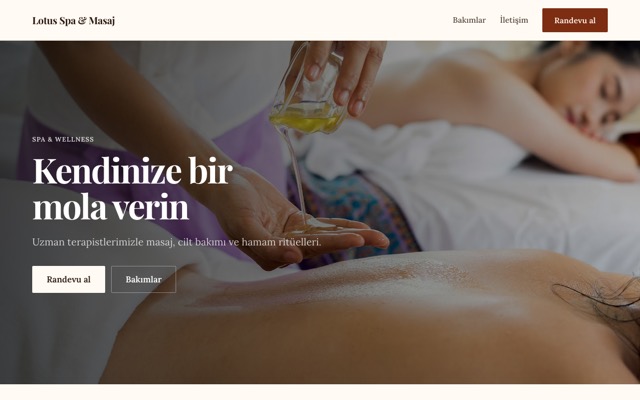 Spa & massage home page of a site built with the template
