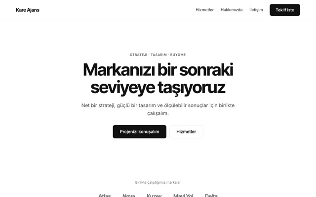 Ajans & kurumsal şablonuyla kurulmuş sitenin ana sayfası
