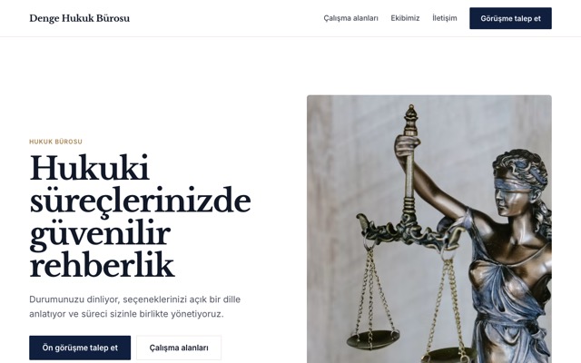 Hukuk bürosu & danışmanlık şablonuyla kurulmuş sitenin ana sayfası