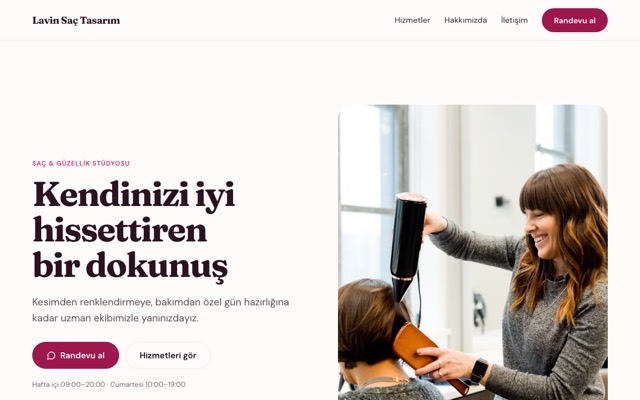 Kuaför & güzellik salonu şablonuyla kurulmuş sitenin ana sayfası
