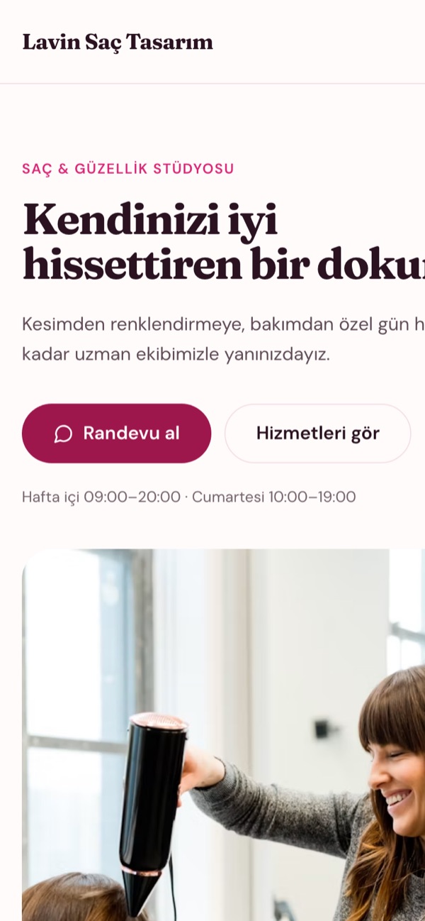 Aynı sitenin telefonda görünümü