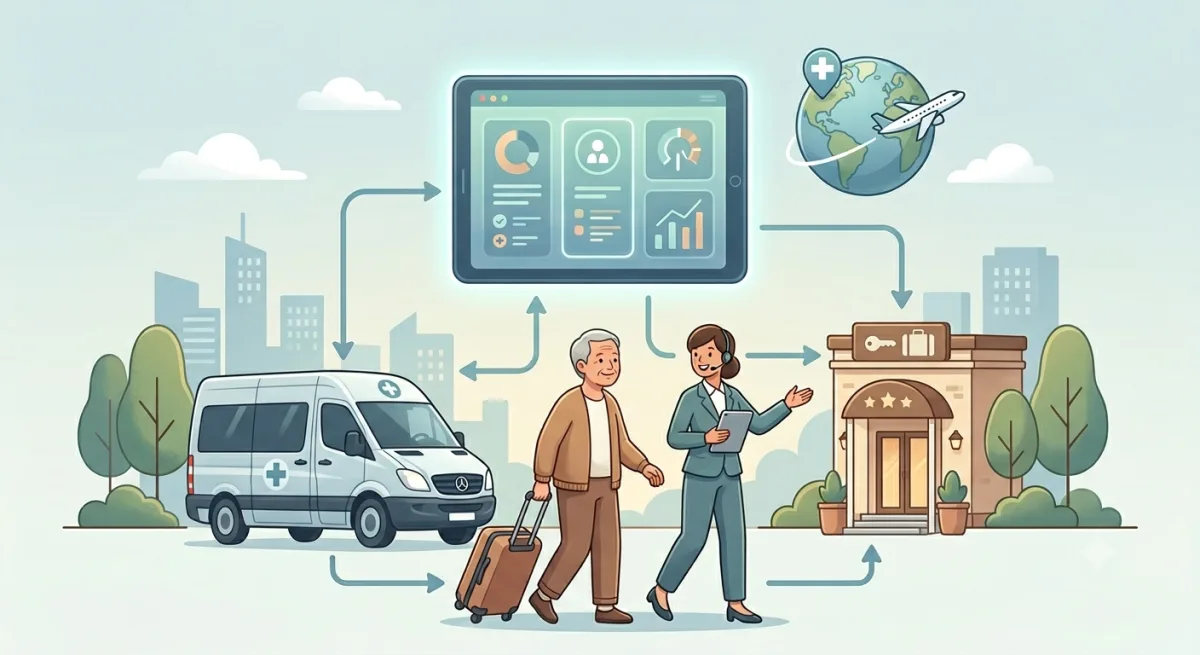 Sağlık turizmi operasyon yönetimi kapsamında VIP transfer aracı ve havalimanı karşılama görseli